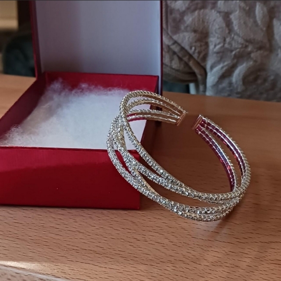 Silver Rhinestone Cuff Bracelet - Picture 4 of 10